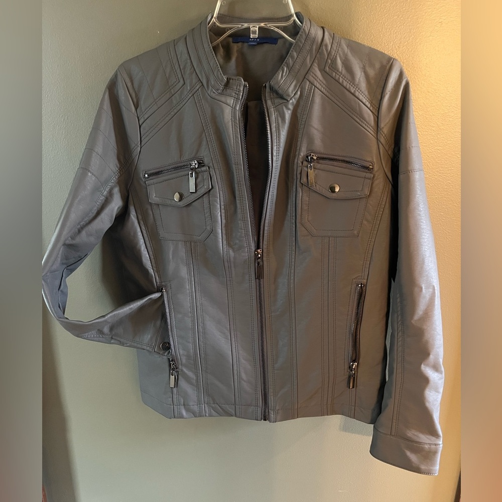 Apt 9 Faux Leather Grey zipper/snaps jacket